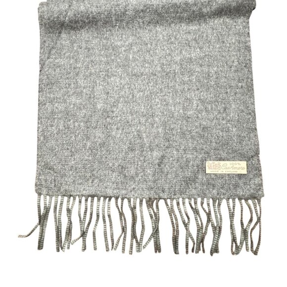 Gray Cashmere Scarf Made in England 11 1/2 x 48" + Fringe Vintage Mens Muffler - Picture 3 of 4